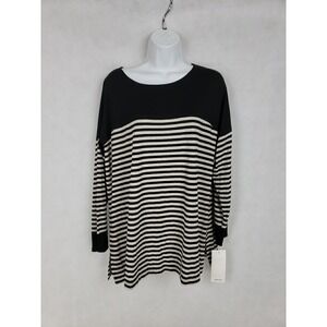 EDW Spirithouse Women's L Black Stripe Long Sleeve Shirt Lagenlook Bardot Top